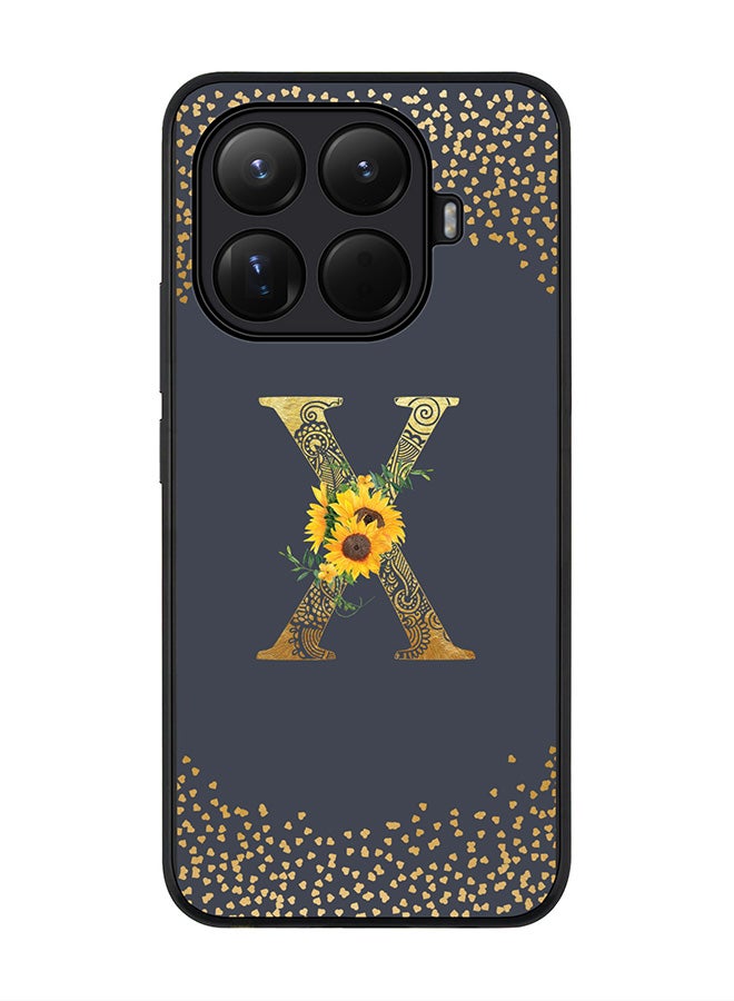 For Xiaomi 15T Pro Case,Slim fit Camera Protection, Shockproof Thin Phone cover  - Custom Floral Monogram - X  (Grey )